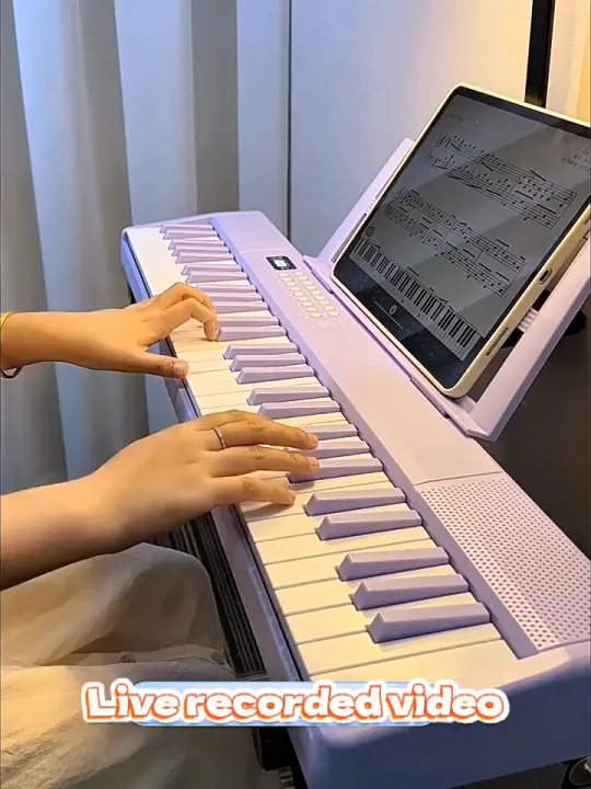 61 Keys Foldable Piano Keyboard, Portable Digital Piano with No Crosstalk, Built-in Speaker & Sheet Stand, Bluetooth MIDI, Synchronous Teaching for Beginners &