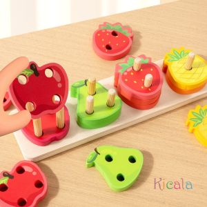 Kids Wooden Educational Toys Sorting Stacking Preschool Color Shape Fruit Classification Cognition Fishing Game Christamas Gift