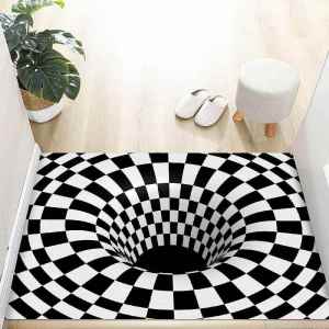 Optical Illusion Black Grid Design Rug