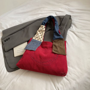 Large Capacity Canvas Shopping Bag Tote Bag Womens Underarm Bag Retro Patchwork Single Shoulder Bag British Style Soft Polyester Lining