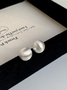 Trendy S925 Silver Needle Metal Brushed Small Bun Earrings for Women Geometric Pattern Korean Style Fresh out Fashion Jewelry