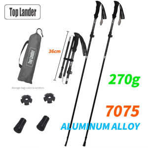 Foldable 7075 Aluminum Trekking Pole Lightweight Shock Absorbing Adjustable Outdoor Hiking Walking Stick 3 Sections EVA Handle