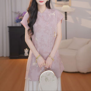 Shalldoer | ชุดเสื้อเชิ้ตแขนสั้นและกางเกงขากว้างสไตล์จีนใหม่สำหรับผู้หญิงในช่วงฤดูร้อนปี 2025 ชุดสองชิ้นแบบลำลอง