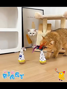 [MALAYSIA STOCK]Japanese Style Cat Dog Feather Tumbler Toy Mainan Kucing Goyong Bulu