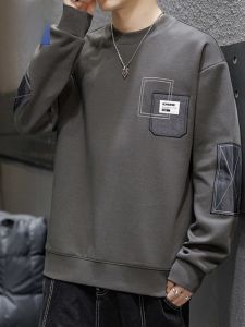 ROMON | Áo nỉ cổ tròn dài tay rộng rãi thường ngày thêu mùa xuân thu mới của Romon Áo thun nam Áo sơ mi cơ bản