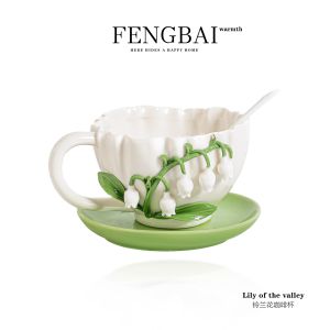Bộ Tách Cà Phê Gốm Sứ Họa Tiết Chuông Vẽ Tay FENGBAI Bộ Tách Cà Phê Trưa Chiều Tách Latte Nhỏ Gọn Bộ Đồ Dùng Ăn Uống Bằng Gốm Sứ