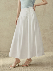 SUSHE | Flared Pleated A-Line Elastic Waist Summer Midi Skirt