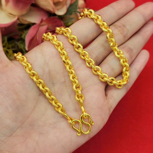 สร้อยคอทองลายห่วงกลมตัดลาย ความยาว 24 นิ้ว น้ำหนัก 2 บาท ทองชุบ ทองปลอม ไม่ลอกไม่ดำ ใส่อาบน้ำได้ งานสวย พร้อมส่ง