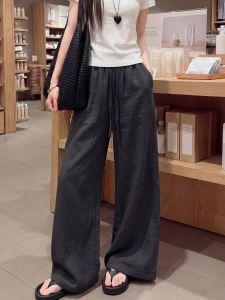 XIANYIJIAO | Slimming Drooping Gray Linen Wide Leg Trousers