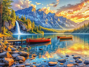 Huacan New Arrivals 2025 Diamond Painting Sunset Waterfall Diamond Mosaic Landscape Complete Kit Craft kit