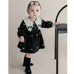 0-6Yrs Girls Princess Dress Autumn Baby Girl Clothes Clothes Butterfly Collar Baby Girl One Piece Clothes Embroidery Kids Dress