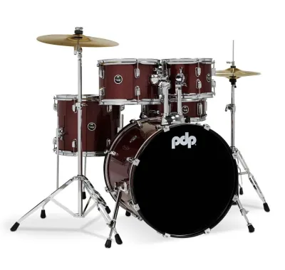 PDP CENTERSTAGE 5PC KIT w/ HARDWARE CYMBAL & DRUMTHRONE - Ruby Red Sparkle