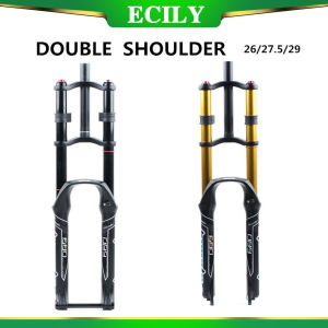 ECILY Bicycle Fork 26/27.5/29er MTB Suspension Air Fork Magnesium Alloy Double Shoulder Air Oil Lock Straight Downhill fork