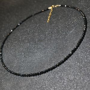 Fashion Fine Sparkle 14K Gold Plated Black Spinel Crystal Choker