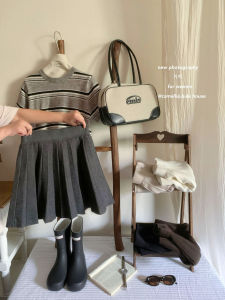 Miu Style Vintage Casual Knitted Pleated Mini Skirt Womens High Waist Slimming Lazy Style A-Line Short Skirt for Autumn