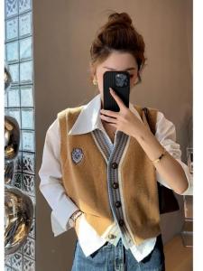 Shirt Two-Piece Vest Set Womens New 2023 Spring and Autumn Fashionable Sweater Vest This Years Popular Vest for Women