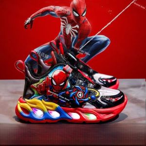Childrens Sports Shoes with Rotating Button And Light up Wheel Design Anti-Slip Spidey 2025 New Style Winter Kids Sneakers