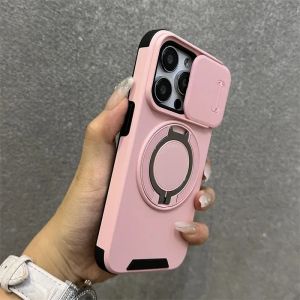 szhaiyu | Heavy-Duty Rugged Armor Magnetic Bracket Phone Case For iPhone 17 16 Plus 15 14 13 12 11 Pro Max Slide Camera Protection Cover