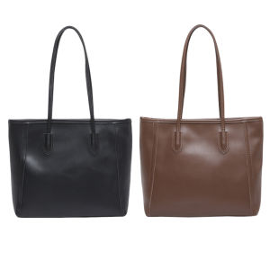 【HOSPORT】Womens Leather Tote Bag Solid Color Casual Shoulder Bag with Elegant Finish and Roomy Interior in Light Tan