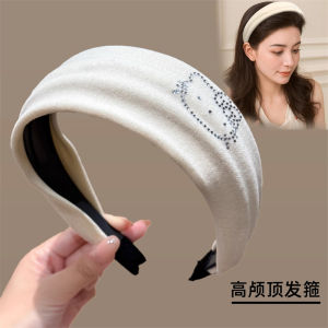 Sweet Cool Kitty Hairband with Hotfix Rhinestones Wide Edge Hairband Covering Parting High Hairline Hair Clip Fashionable Hair Accessories