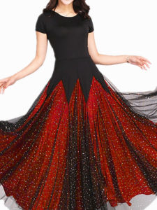 Modern Dance เดรส กระโปรง Long Tail Swish Swash เครื่องแต่งกาย Waltz Tango Social Dance การแข่งขันแสดง Off เวทีสวมใส่