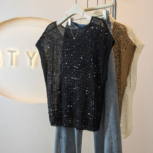 AIYITI | Hollow Out Sequins Sleeveless Womens Blouse
