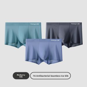 THREEGUN | Antibacterial Ice Silk Mens Underwear Three Packs Seamless Breathable Quick Dry Youthful Thin Cut Mid Waist Boxer Briefs
