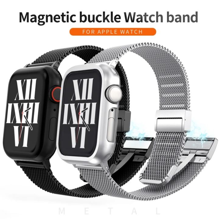 Magnetic Buckle Milanese Strap For Apple Watch 10 Ultra 49mm Stainless  Steel Metal Band For iWatch Series Ultra 10 SE2 54321 46mm 45mm