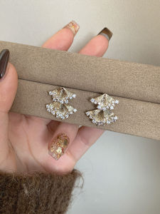 Copper Gold Skirt Hem with Zircon Silver 925 Stud Earrings