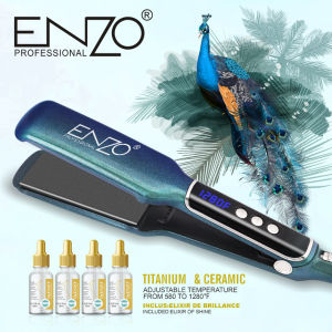 Catok ENZO profesional EN-3983 Peacock Blue Titanium Ceramic bonus 4pcs serum Dr.Enzo Smoothing Rebonding flat iron ion egret