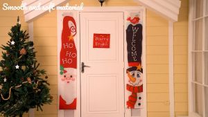 NUVOX 3 Pieces Christmas Door Banner Decorations Red Welcome Happy Christmas Porch Sign Merry and Bright Santa Claus Snowman Outdoor Banner Hanging Decor for Winter Christmas Holiday Theme Party Supplies