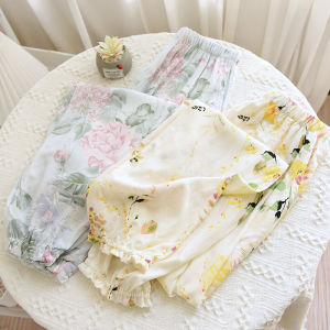 Ladies Lightweight Artificial Cotton Silk Sleepwear Pants Summer Spring Long Lantern Style Casual Home Wear Mosquito Proof