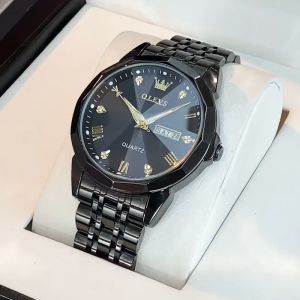 OLEVS Jam Tangan Pria Anti Air Original Terbaru Led Mewah Hitam Luxury Stainless Steel Watch Men Cod