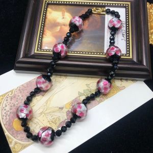 Sakura Pink Lacquer Bead Necklace Sweater Chain Vintage Court Style Versatile Elegant Womens Fashion Jewelry Accessory