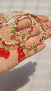 🍒Bracelet | กำไลข้อมือ กำไลลูกปัด สร้อยข้อมือ (Cherry) กำไลเชอร์รี่ กำไลเชือกเทียน กำไลเชือกถัก