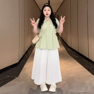 Áo Sơ Mi Nữ Tay Ngắn Dáng Rộng Che Bụng Mùa Hè Cỡ Lớn Áo Thun Cotton Thường Ngày Cổ Polo Màu Trơn Phong Cách Hàn Quốc