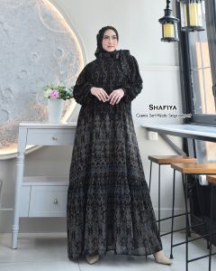 Uniwafda Gamis Shafiya Set Hijab Segiempat Ceruty Babydoll