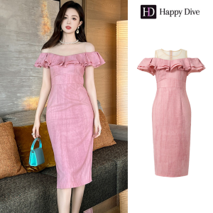 Happy Diva เดรสผู้หญิง เดรสสีชมพู เดรสปาดไหล่ เดรสตาข่าย เดรสทำงาน เดรสไฮโซ เดรสวินเทจ เดรสออกงาน เดรสปาร์ตี้ ชุดราตรี 21351
