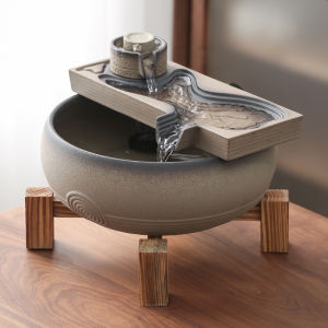 Living Room Office Ceramic Fountain Circular Water Wheel Feng Shui Waterfall Decorative Piece for Good Luck And Humidity Control