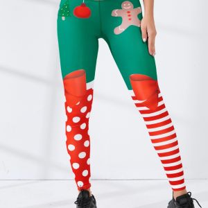 LEMON Wish ผู้หญิงคริสต์มาสพิมพ์เสื้อผ้าออกกำลังกายกางเกงออกกำลังกายกางเกงโยคะเลกกิ้งแฟชั่น