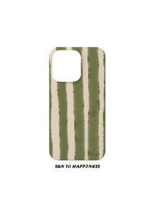 Original Mid-century Green Stripes  17Promax Phone Case Film 16Plus Soft Shell 14Korean Couple Simple 15Style Fashion Trend Small Audience Full Cover Two-In-One