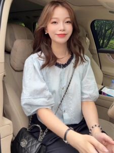 SHIMO | French Embroidery Short Sleeve Lightweight Loose Fit Womens Shirt