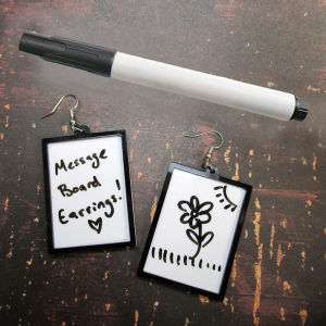 Acrylic Message Board Pendant Earrings With Dry Erase Marker Pen Whiteboard Poster Board Earrings Jewelry