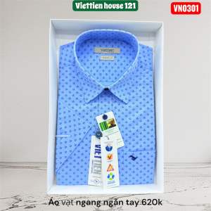 Việt tiến- áo vạt ngang ngắn tay vải sợi tre 620 form reguler chính hãng