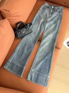 กางเกงยีนส์ทรงขาบานสไตล์ย้อนยุคแบบอเมริกันสำหรับผู้หญิงไซส์ใหญ่ กางเกงขายาวทรงขาบานเอวสูง ทรงหลวม ทรงขาบาน