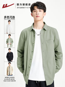 Pure Cotton Long Sleeve Mens Shirt Casual Green Outerwear Spring Autumn New Style Warrior Brand Standard Fit Washed Fabric