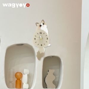 Original Toy Cat Wall Clock Swinging Tail Silent Moving Gift Creative Clock Acrylic Material Living Room Decorations