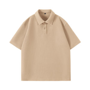 Baleno Mens Top Men 290 Faux Cotton Waffle Short Sleeve POLO 9824202M002 | Waffle Fabric Embossed grid texture natural retro layered sense | Casual outdoor wear with skateboard and headphones