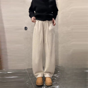 Fashionable Casual Wide Leg Pants Womens Spring New Elastic Waist Loose All-Match Drawstring Straight Casual Trousers
