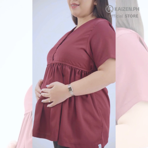 Maternity Scrub Suit KSM-01 3-Button Sheared 2-pockets Top  4-pocket Black Pants